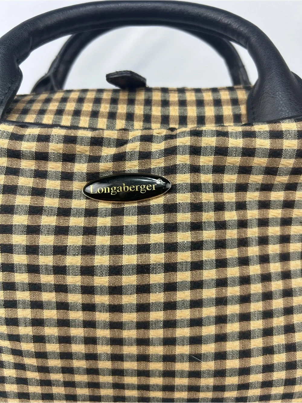 Longaberger Black and Beige Gingham Cosmetic Travel Case